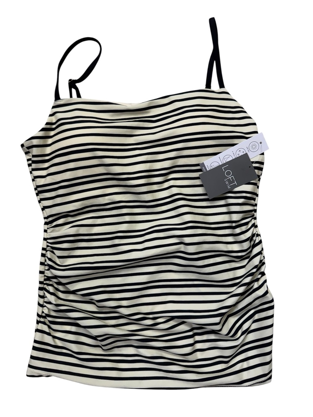 NWT! LOFT Swim Beach Striped Cinched Tankini Cream Black Resortwear Top M